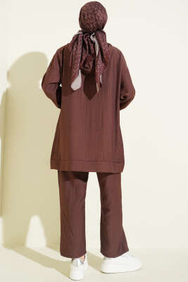 Fermuarlı Mini Taş Süslemeli İkili Takım Kahve - İkili Takım