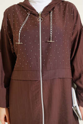 Fermuarlı Mini Taş Süslemeli İkili Takım Kahve - İkili Takım