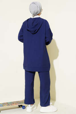 Fermuarlı Mini Taş Süslemeli İkili Takım Lacivert - İkili Takım