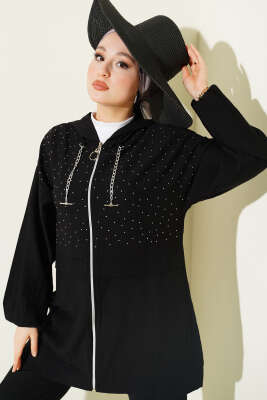 Fermuarlı Mini Taş Süslemeli İkili Takım Siyah - İkili Takım