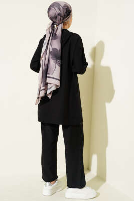 Fermuarlı Mini Taş Süslemeli İkili Takım Siyah - İkili Takım