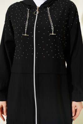 Fermuarlı Mini Taş Süslemeli İkili Takım Siyah - İkili Takım