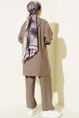 Fermuarlı Mini Taş Süslemeli İkili Takım Vizon - İkili Takım