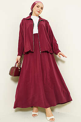 Fermuarlı Modal Etekli İkili Takım Bordo - NESSİA