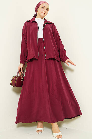 Fermuarlı Modal Etekli İkili Takım Bordo - İkili Takım