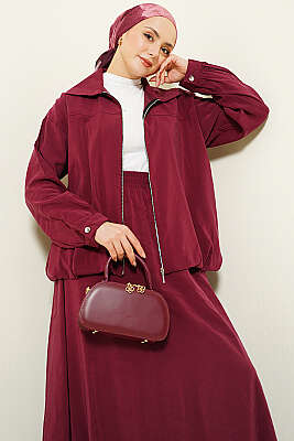 Fermuarlı Modal Etekli İkili Takım Bordo - İkili Takım