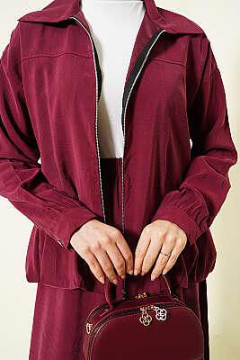 Fermuarlı Modal Etekli İkili Takım Bordo - İkili Takım