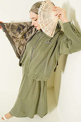 Fermuarlı Modal Etekli İkili Takım Çağla Yeşili - NESSİA