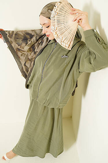 Fermuarlı Modal Etekli İkili Takım Çağla Yeşili - İkili Takım