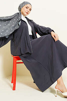 Fermuarlı Modal Etekli İkili Takım Füme - NESSİA