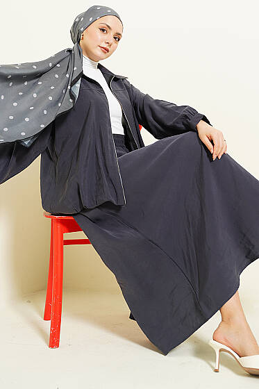 Fermuarlı Modal Etekli İkili Takım Füme - İkili Takım