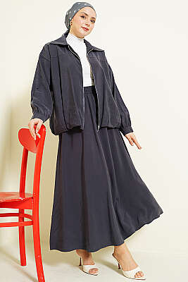 Fermuarlı Modal Etekli İkili Takım Füme - İkili Takım