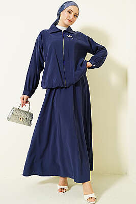 Fermuarlı Modal Etekli İkili Takım Lacivert - NESSİA