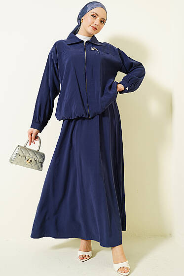 Fermuarlı Modal Etekli İkili Takım Lacivert - İkili Takım