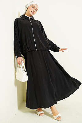 Fermuarlı Modal Etekli İkili Takım Siyah - İkili Takım