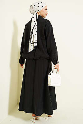 Fermuarlı Modal Etekli İkili Takım Siyah - İkili Takım