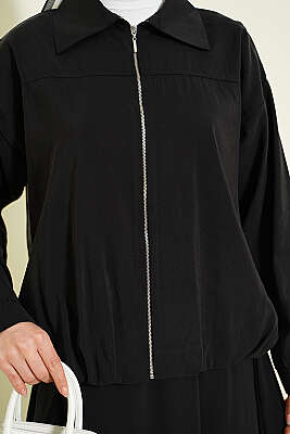 Fermuarlı Modal Etekli İkili Takım Siyah - İkili Takım