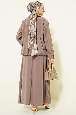 Fermuarlı Modal Etekli İkili Takım Vizon - İkili Takım