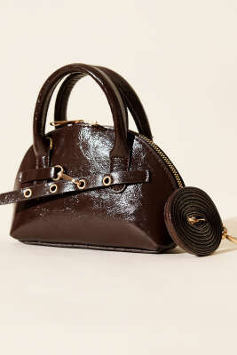 Fermuarlı Oval Mini El Çanta Acı Kahve 