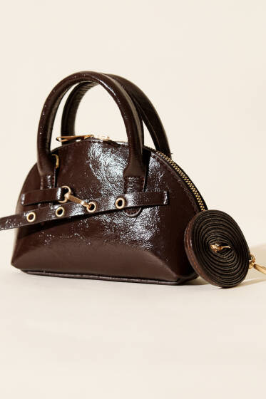 Fermuarlı Oval Mini El Çanta Acı Kahve - Kol Çantası