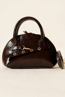 Fermuarlı Oval Mini El Çanta Acı Kahve - Kol Çantası