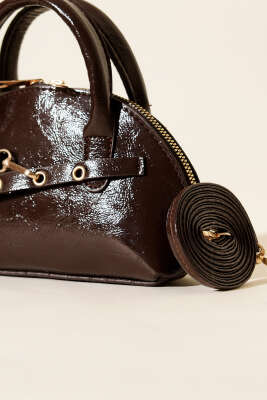 Fermuarlı Oval Mini El Çanta Acı Kahve - Kol Çantası