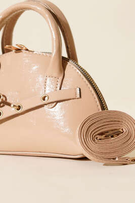 Fermuarlı Oval Mini El Çanta Bej - Kol Çantası