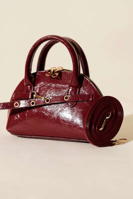 Fermuarlı Oval Mini El Çanta Bordo - GÜZEL ÇANTA