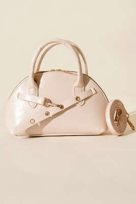 Fermuarlı Oval Mini El Çanta Krem - Kol Çantası