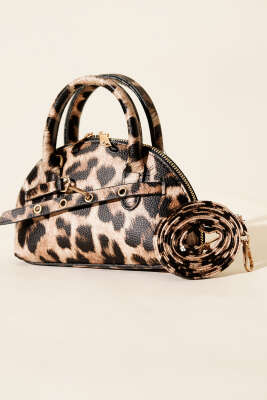 Fermuarlı Oval Mini El Çanta Leopar - GÜZEL ÇANTA