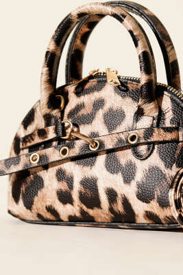 Fermuarlı Oval Mini El Çanta Leopar - Kol Çantası