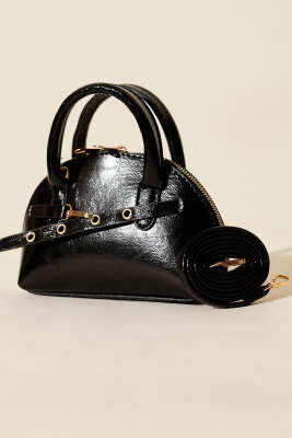 Fermuarlı Oval Mini El Çanta Siyah - GÜZEL ÇANTA