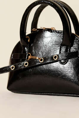 Fermuarlı Oval Mini El Çanta Siyah - Kol Çantası