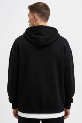 Fermuarlı Oversize Erkek Mevsimlik Hırka Siyah - Erkek Hırka