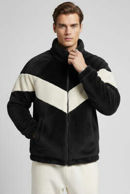 Fermuarlı Peluş Erkek Mont Siyah - BY MAMİ