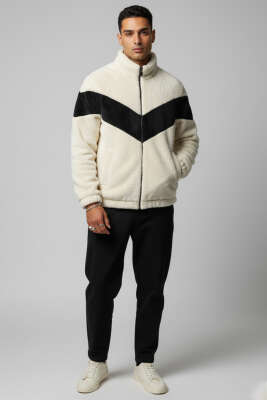 Fermuarlı Peluş Erkek Mont Taş - Erkek Mont