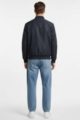 Fermuarlı Ribana Detaylı Mevsimlik Erkek Mont Lacivert - Erkek Mont