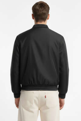 Fermuarlı Ribana Detaylı Mevsimlik Erkek Mont Siyah - Erkek Mont