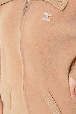 Fermuarlı Sakallı Triko Hırka Latte - Triko Hırka