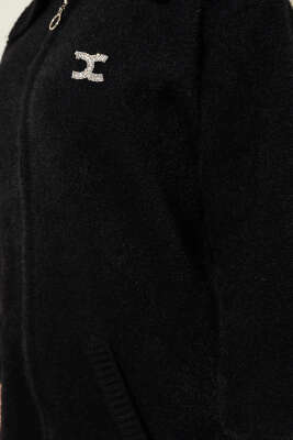 Fermuarlı Sakallı Triko Hırka Siyah - Triko Hırka