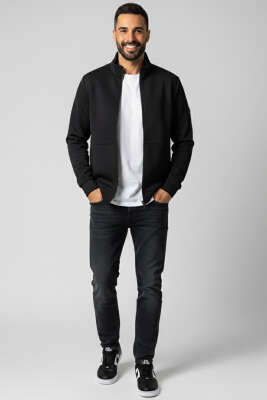 Fermuarlı Scuba Erkek Hırka Siyah - Erkek Kazak