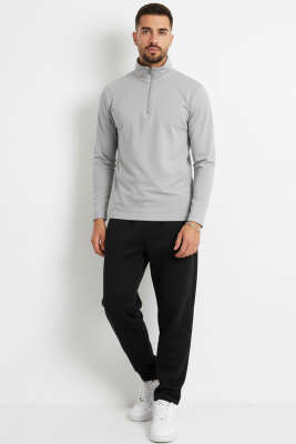 Fermuarlı Scuba Erkek Sweatshirt Gri - Erkek Sweatshirt