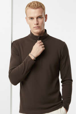 Fermuarlı Scuba Erkek Sweatshirt Kahve - WİPEOUT