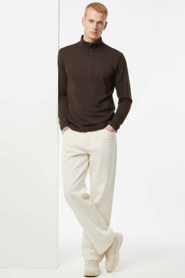 Fermuarlı Scuba Erkek Sweatshirt Kahve - Erkek Sweatshirt