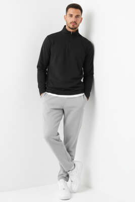 Fermuarlı Scuba Erkek Sweatshirt Siyah - Erkek Sweatshirt