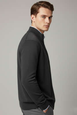 Fermuarlı Selanik Erkek Hırka Antrasit - Erkek Hırka