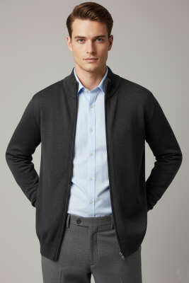 Fermuarlı Selanik Erkek Hırka Antrasit - HİT TİME