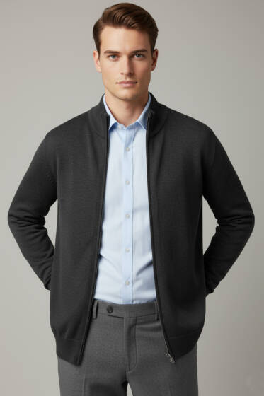 Fermuarlı Selanik Erkek Hırka Antrasit - Yeni Erkek Giyim