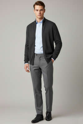 Fermuarlı Selanik Erkek Hırka Antrasit - Yeni Erkek Giyim