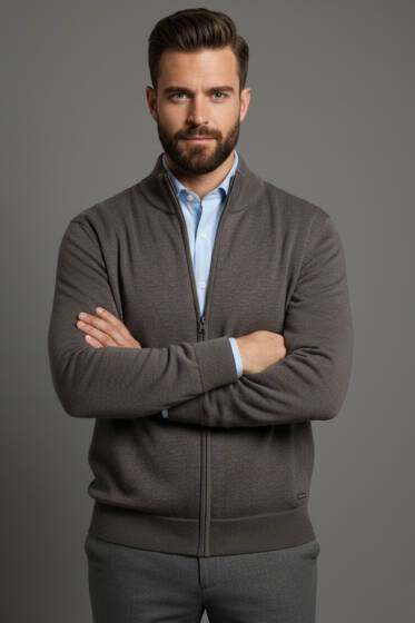 Fermuarlı Selanik Erkek Hırka Kahve - Yeni Erkek Giyim